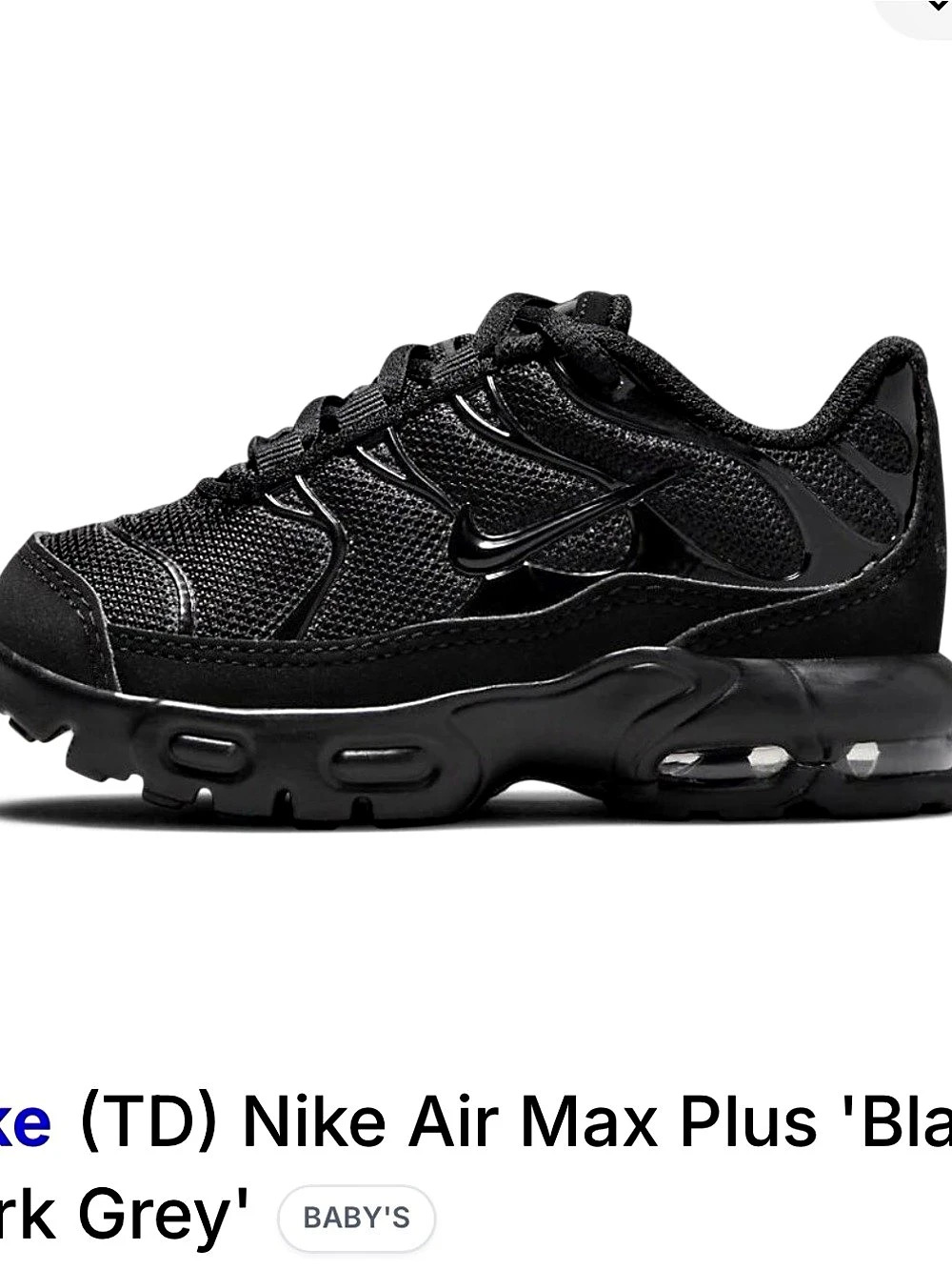 Nike Air Max Plus (TD) Black Dark Grey Kids Black Boys US 5C